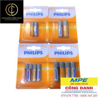Vỉ 2 viên, 4 viên pin aa,aaa longlife philips r6l2b, r03l2b chính hãng