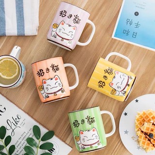 Cốc sứ,ly sứ 400ml,bình nước,bát đĩa họa tiết mèo thần tài kute