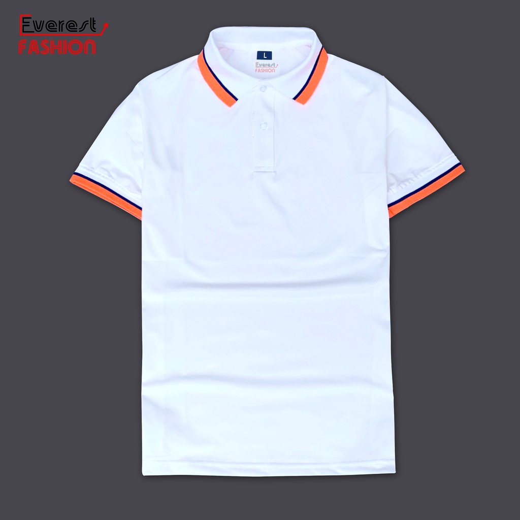 Áo Thun Nữ Polo Trơn Màu Trắng Phối Bọ Sọc Cam To C M Andromeda fashion Vải Cá Sấu Phom Xuông Dùng Cho Cả Nam
