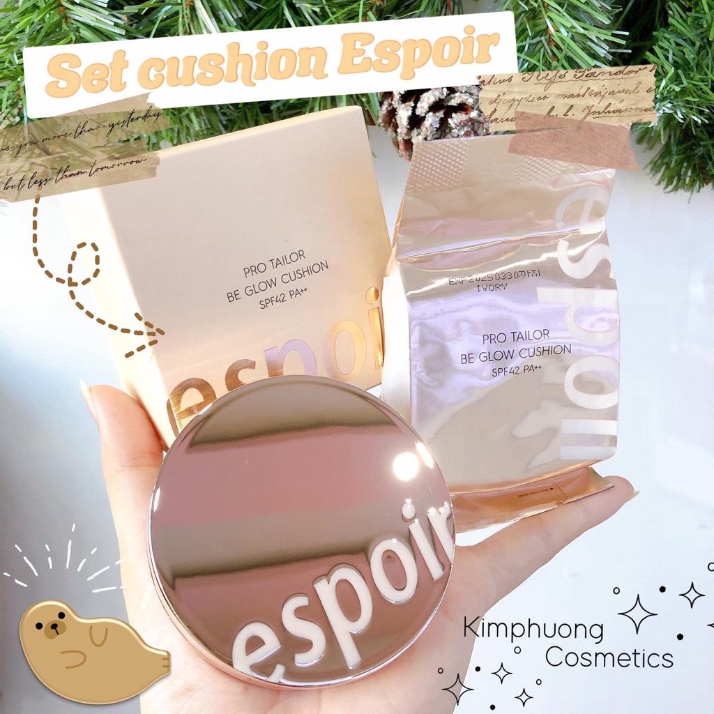 Phấn nước Espoir Pro Tailor Be Glow Cushion SPF42 PA+++ set gồm 1 hộp + kèm 1 lõi