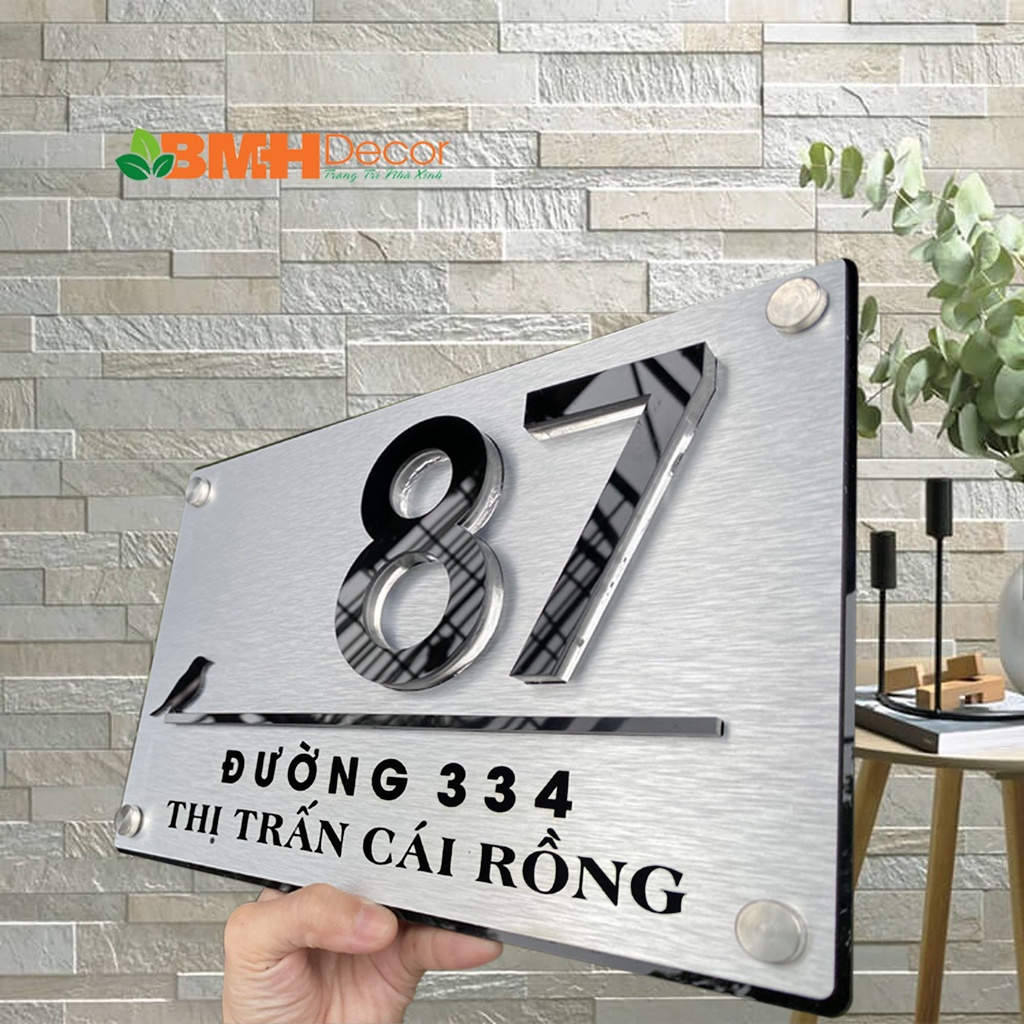 Biển số nhà Mica xước bạc