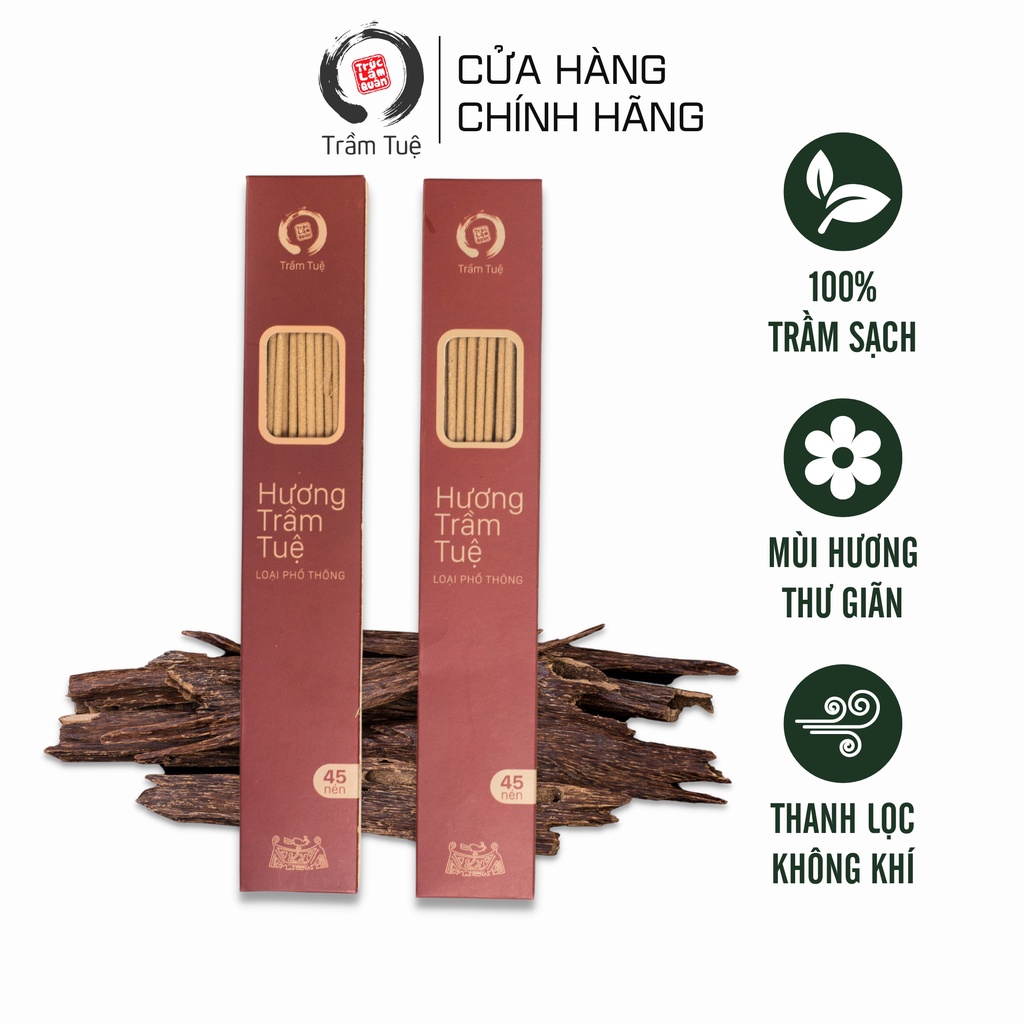 Nhang trầm Trầm Tuệ hộp 45 nén chiều dài 38 cm mùi thơm dịu không chứa hóa chất