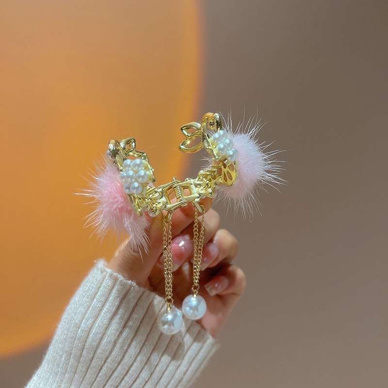 Kẹp Tóc Đính Lông Thỏ Tua Rua Cao Cố Định Tóc Đuôi Ngựa Chống Rối Mùa Thu Và Mùa Đông Mới