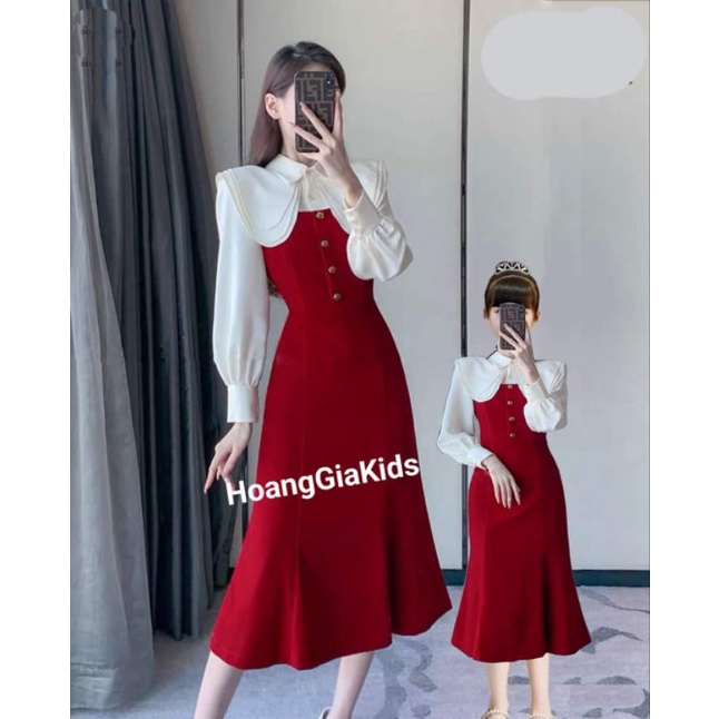 Tết 2023_Set đồ đôi mẹ bé váy đỏ tiểu thư mẫu mới