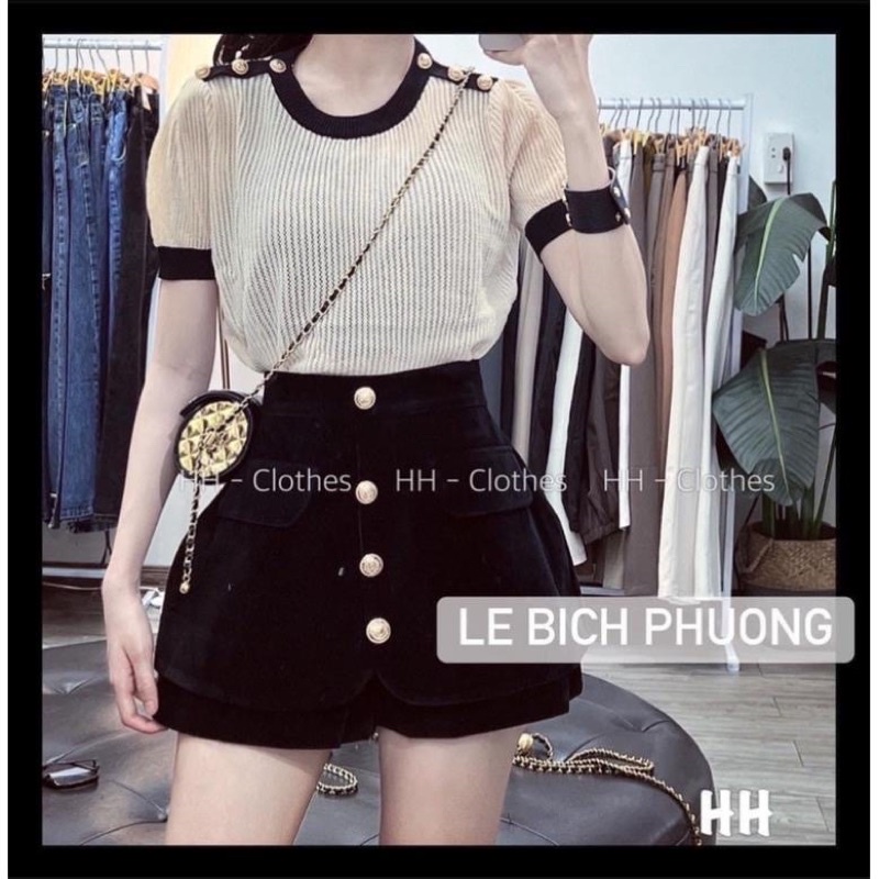 Quần Sooc Nhung Khuy Vàng Giả Váy, Quần Giả Váy Siêu Xinh