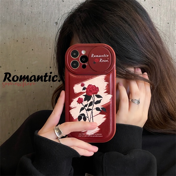 Ốp Điện Thoại Túi Khí Màu Đỏ Hoa Hồng Cho iPhone X XR Xsmax 11 11Promax 12 12Pro 12Promax 13 13Pro 13Promax 14 14Pro 14Plus 14Promax