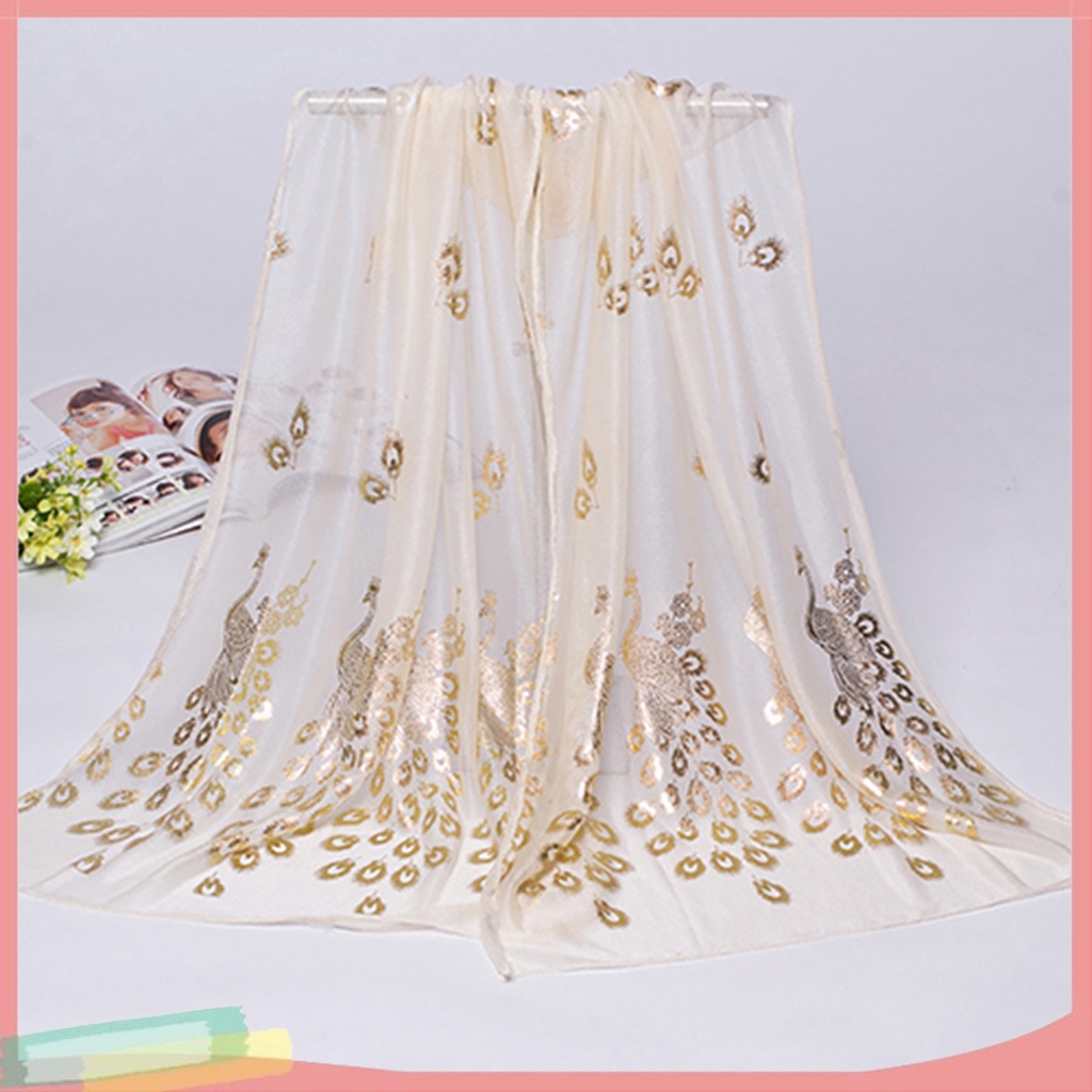 Khăn choàng chiffon họa tiết chim công thời trang cho nữ chất lượng cao