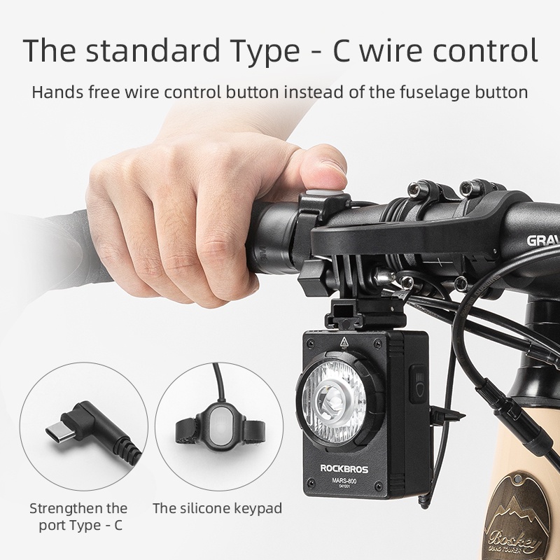 GOPRO Rockbros Đèn Pha 3000Mah Type-C 800LM Bằng Nhôm Chống Nước Có Thể Sạc Lại Cho Xe Đạp