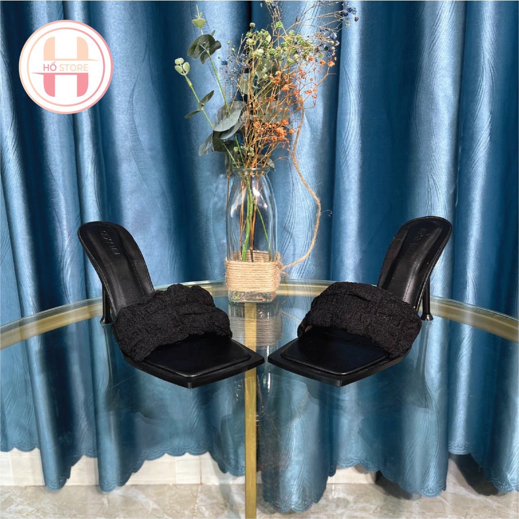 Giày cao gót da nhám quai ngang, guốc cao gót mũi vuông cao 9cm M26