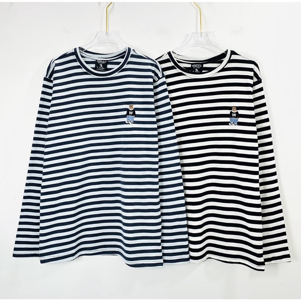 Áo phông tay dài thêu Gấu Whoau Nam Nữ phong cách trẻ hàn quốc Form Unisex Họa Tiết  Với 2 Màu Cực Sáng Bắt Trend