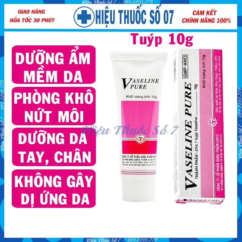 Tuýp dưỡng ẩm Vaseline Pure – OPC (10g) (không mùi)