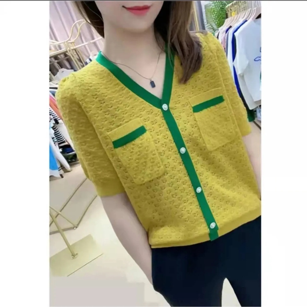 40-90kg Áo Sweater Lụa Lạnh Cổ Chữ V Dáng Rộng Thời Trang Cho Nữ