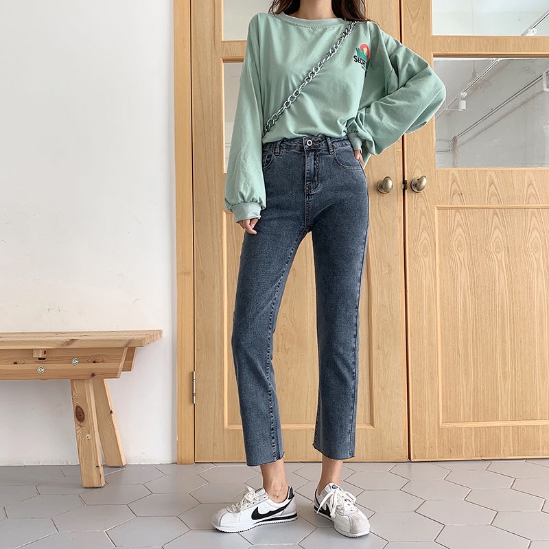 Quần Jeans Lửng Ống Rộng Phong Cách Hàn Quốc Cho Nữ