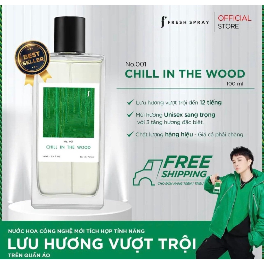 Nước Hoa F Fresh Spray, Chill in the Wood No.001 Hương Hoa Và Cỏ Cây Tinh Tế, Ngọt Ngào, Nhẹ Nhàng, Lưu Hương 12h 100ML