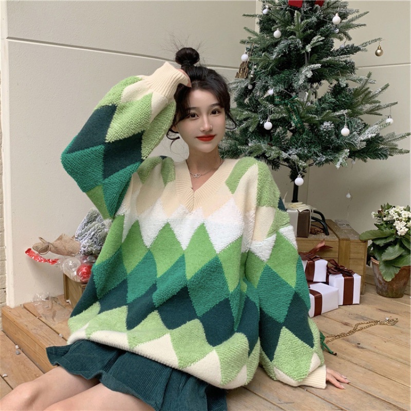 Hàng Sẵn_ Áo len nữ dáng rộng thiết kế màu gradient Hadu shop