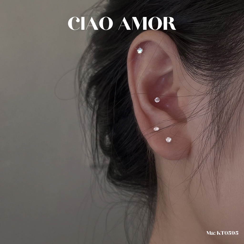 Set khuyên tai nữ, Bông tai nữ nụ đá nhí basic Trang sức Ciao Amor - KT0595