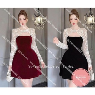 [Hàng Có Sẵn] Bigsize Đầm Nhung Ren Tay Dài (Từ 55kg đến 90kg)
