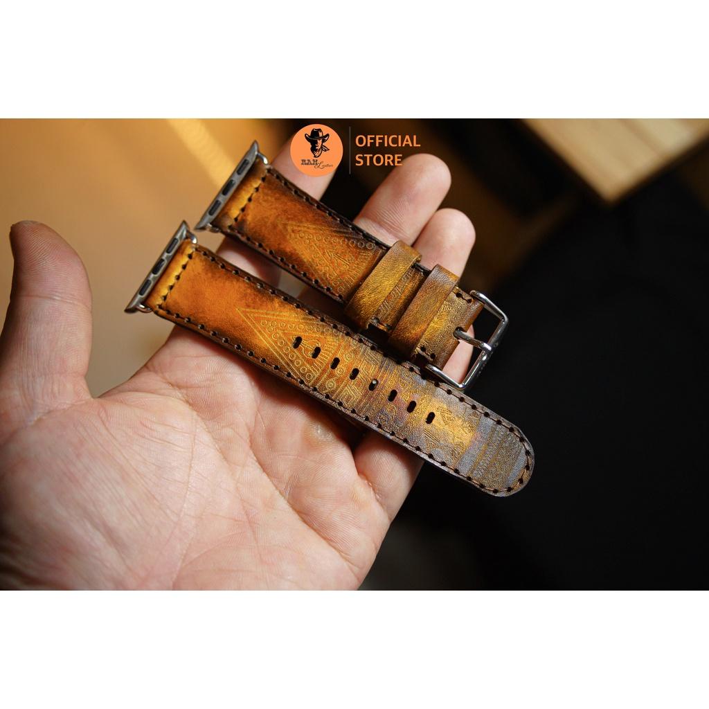 Dây Đồng Hồ Da Veg Ý Cao Cấp Italia Nhuộm Thủ Công Ram Trống Đồng 2022 Màu Vàng Nâu Size 26mm