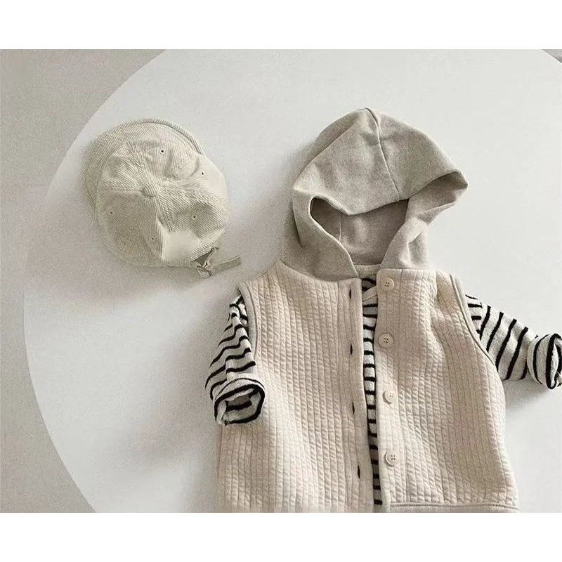 Hàng Có Sẵn Áo Khoác Ghi Lê Có Mũ Trùm Đầu Phong Cách Hàn Quốc Bán Chạy Cho Bé