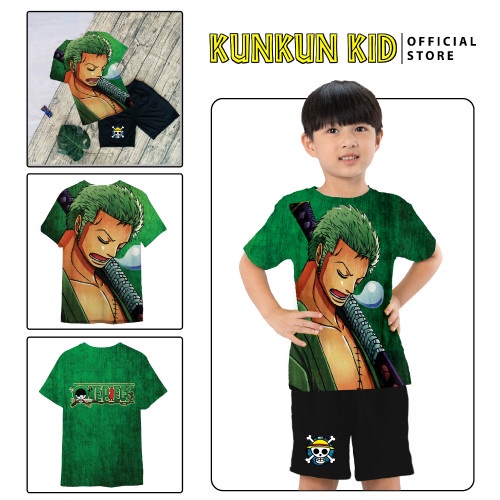 Áo bé trai thun lạnh in 3D hình Zoro trong hoạt hình vua hải tặc Kunkun Kid AD0010-14 (KHÔNG KÈM QUẦN)