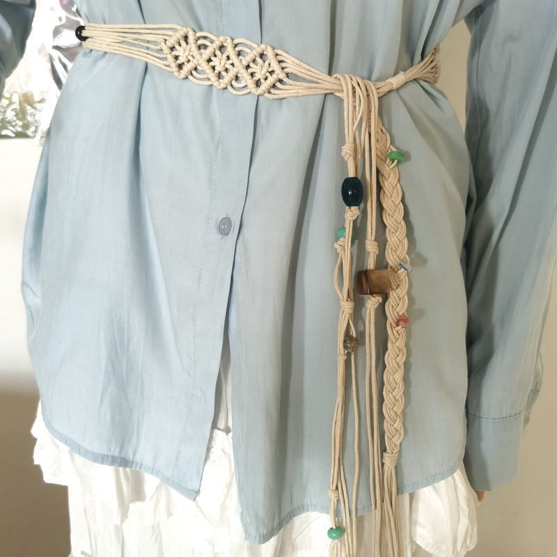Thắt Lưng Bện Dây Cotton Phối Tua Rua Thời Trang Cho Nữ