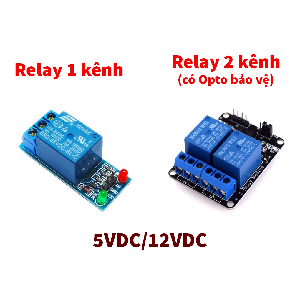 Module Relay 5VDC 12VDC 1 Kênh 2 Kênh - Mạch Relay 5V 12V 1 kênh 2 Kênh