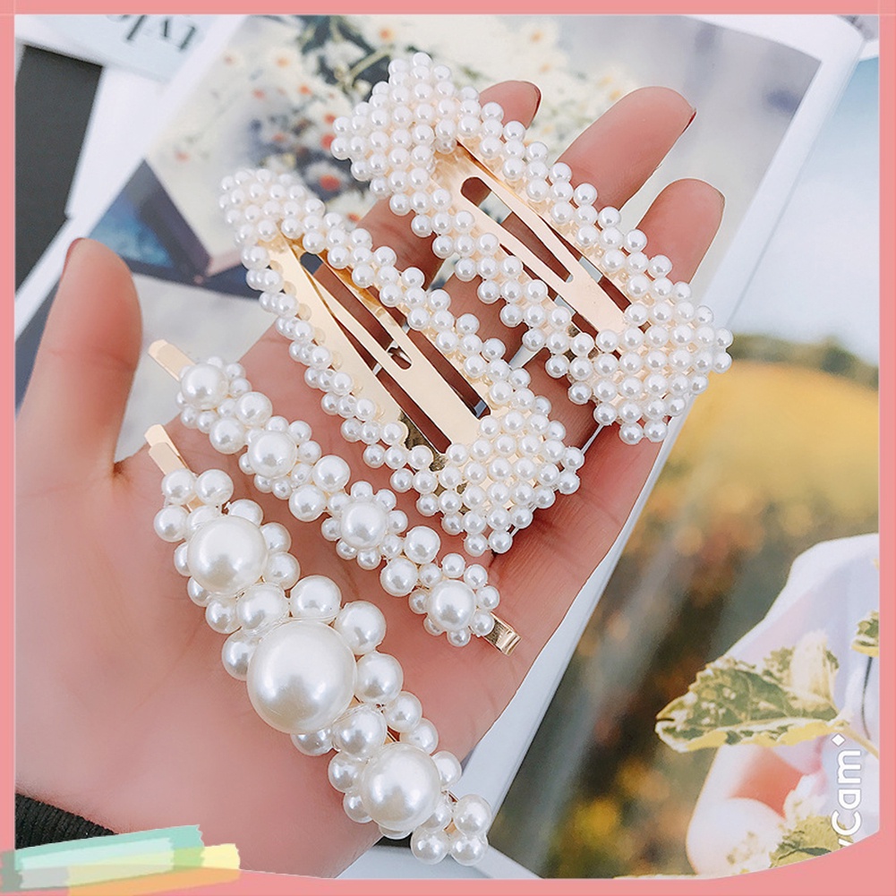 Kẹp tóc kim loại đính ngọc trai giả thời trang