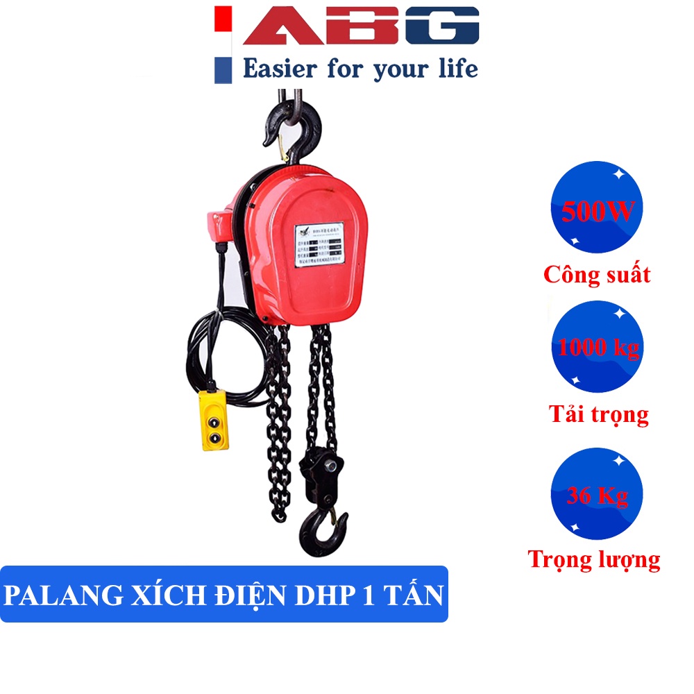 Palang Xích Điện ABG DHP 1 Tấn 6 Mét - Xích Di Chuyển 4 Hướng, Dùng Điện 380V và 220V Hoạt Động Mạnh Mẽ