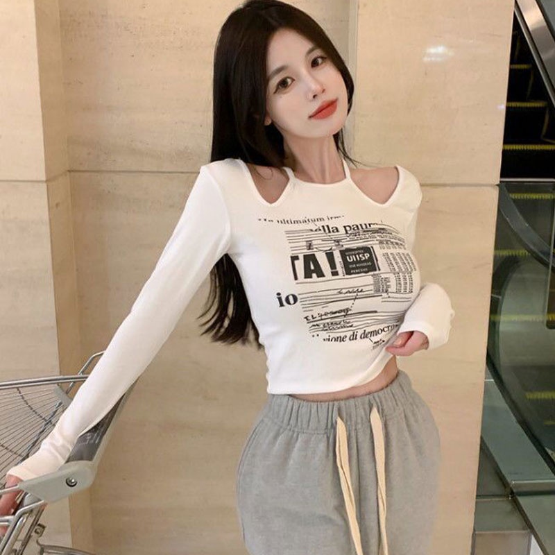 Áo Thun Tay Dài Dáng Ôm Hở Vai Quyến Rũ Cho Nữ