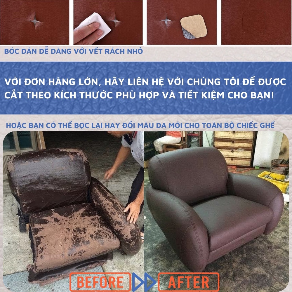 Da dán PU, da tự dính sửa ghế sofa, đồ da, nội thất 100*139cm