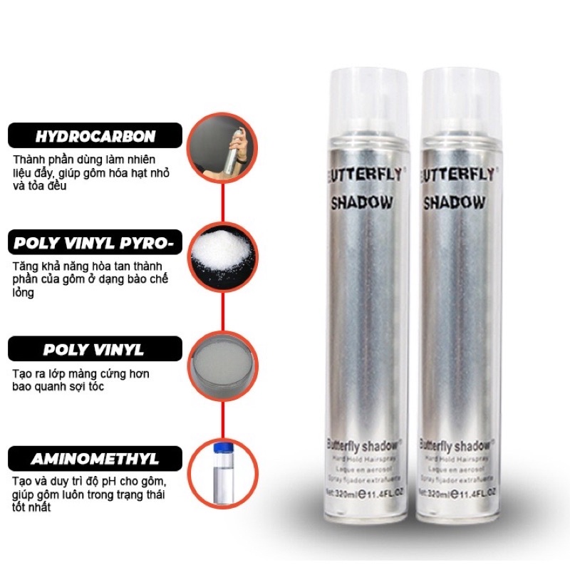 Gôm xịt tóc nam Buttrefly Shadow Gôm Bạc
