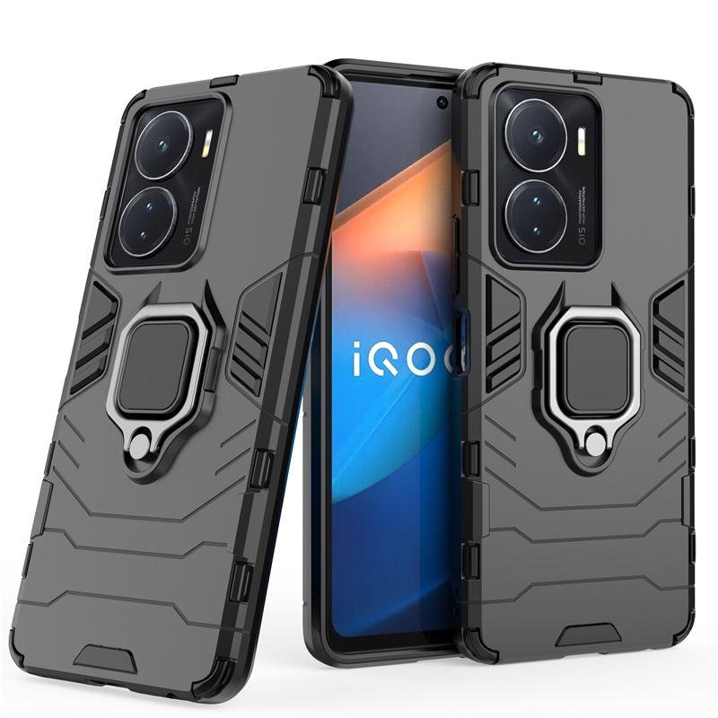 Ốp Điện Thoại PC Cứng + TPU Kiểu Giáp Chống Sốc Kèm Giá Đỡ Nhẫn Từ Tính Cho vivo iQOO Z6 Z6x 44W Z5 Z1 Z1x Z3 Lite