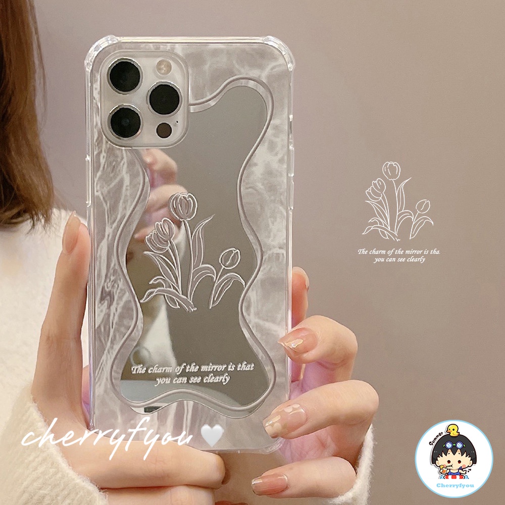 Ốp Điện Thoại Tpu Mềm Họa Tiết Hoa Tích Hợp Gương Trang Điểm Cho IPhone 11 12 13 14 Pro Max XS XR 7 8 Plus