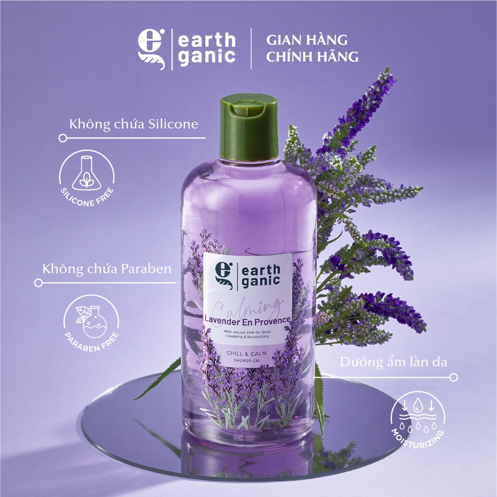 Combo 2 Sữa Tắm Dưỡng Ẩm Earthganic chứa AHA Hương Hoa Hồng + Hoa Lavender 500mlx2