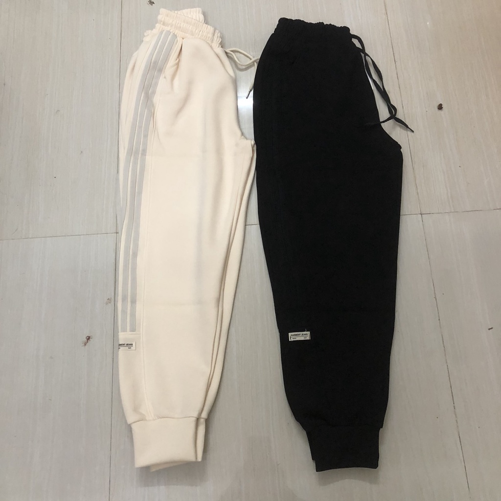 Quần Jogger Nữ quần nỉ nữ ống rộng cạp chun có dây rút bo gấu trơn 2 sọc thể thao cá tính X68