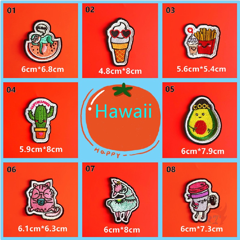 ☸ Vsco: Miếng Dán Ủi Quần Áo Đi Biển - Hawaii ☸ 1 Huy Hiệu Ủi Thêu Hình Quả Bơ / Kem / Dưa Hấu
