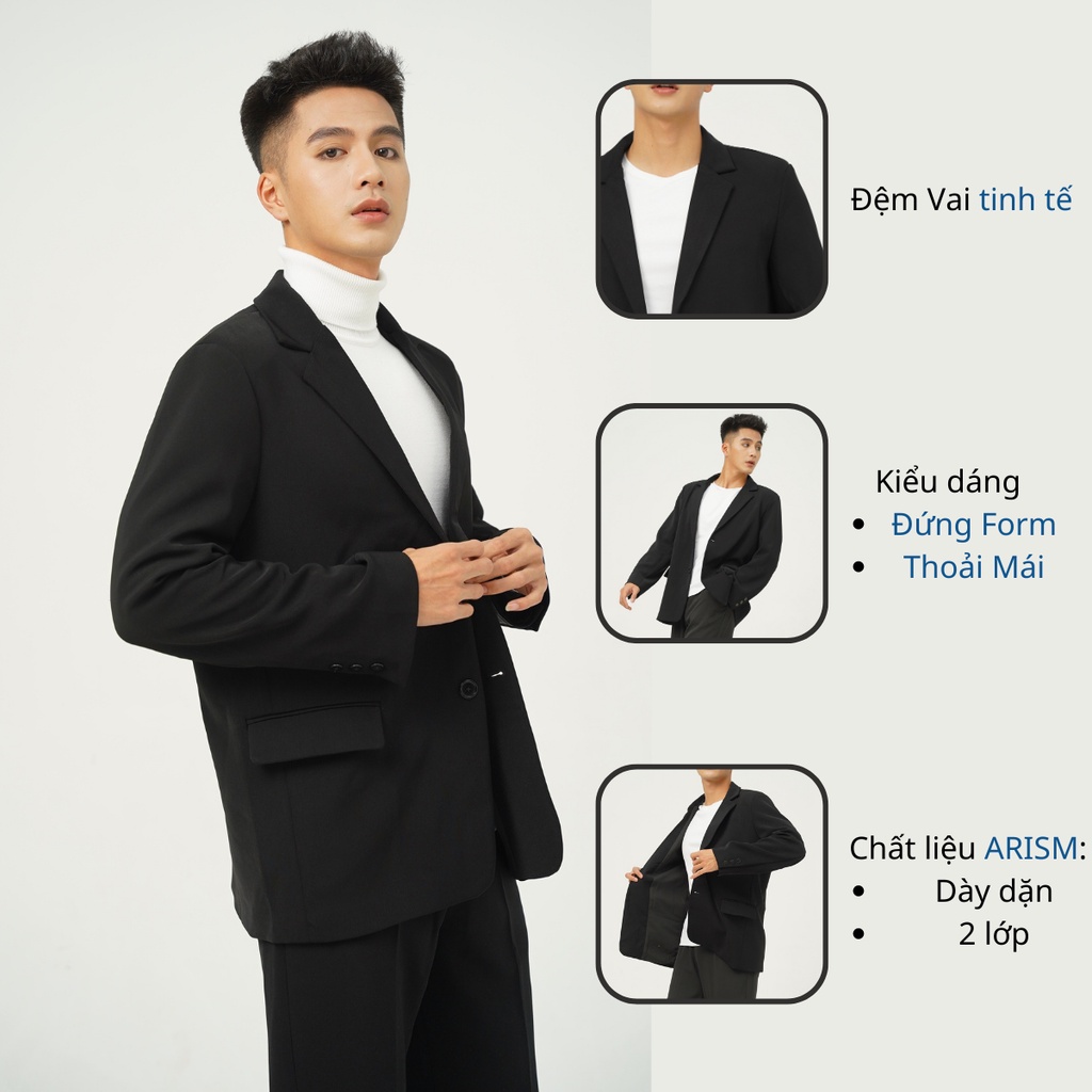 Áo khoác blazer nam form rộng có đệm vai, áo khoác nam phong cách Hàn Quốc thương hiệu BAETON - B01 | BigBuy360 - bigbuy360.vn