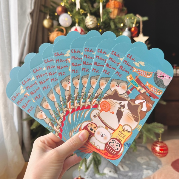Set 10 bao lì xì mèo Tết Quý Mão 2023, Bao lì xì độc quyền nhà Majibuuni