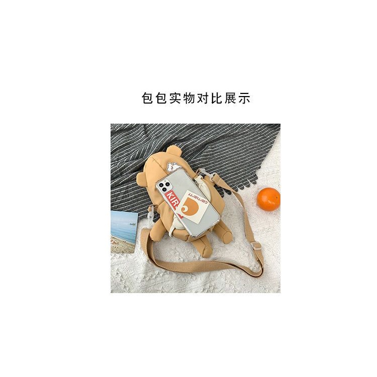 Túi Đeo Chéo Vải Canvas Họa Tiết Gấu Dễ Thương Phong Cách Harajuku Nhật Bản
