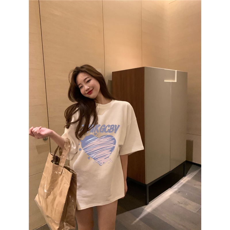 Cocory vn Áo Thun 100% Cotton 260g Dáng Rộng Cổ Tròn In Chữ XS-2XL