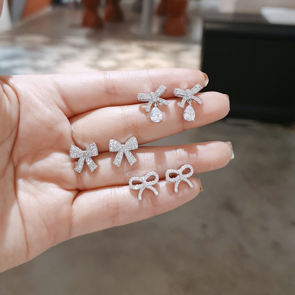 Bông tai nơ rơi giọt nước, khuyên tai nhỏ xinh Minagram KT725