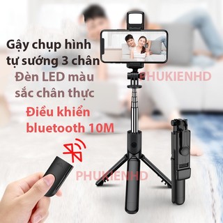Gậy chụp ảnh tự sướng 3 chân có đèn led trợ sáng Gậy tự sướng selfie chụp hình có điều khiển bluetooth chụp hình từ xa