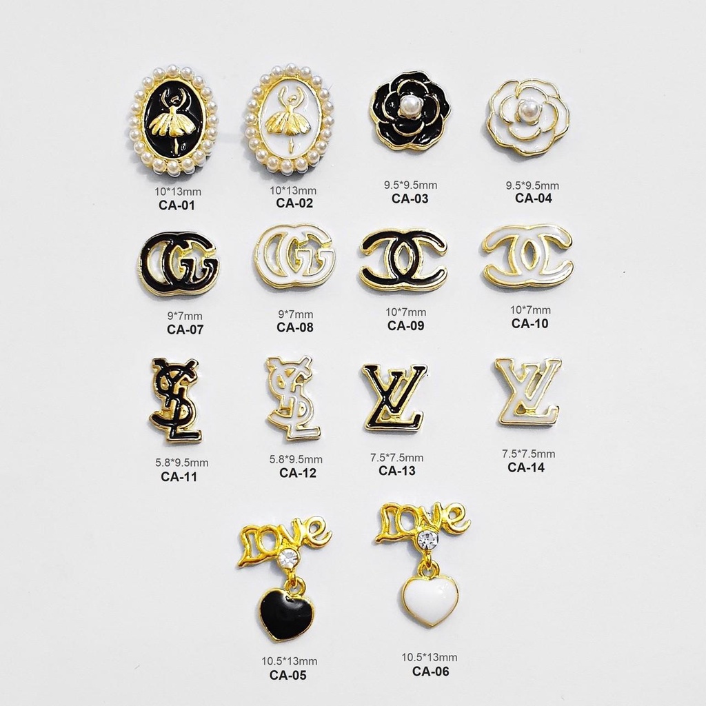 Charm Kim Loại Thương Hiệu Cao Cấp Trắng Đen Trang Trí Móng CA