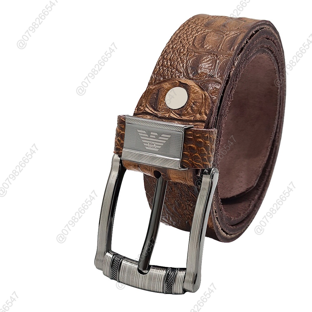 Dây nịt nam da bò thật dập vân cá sấu DHM-289 | Mặt khoá kim màu bạc nguyên khối | Bảo hành 12 tháng