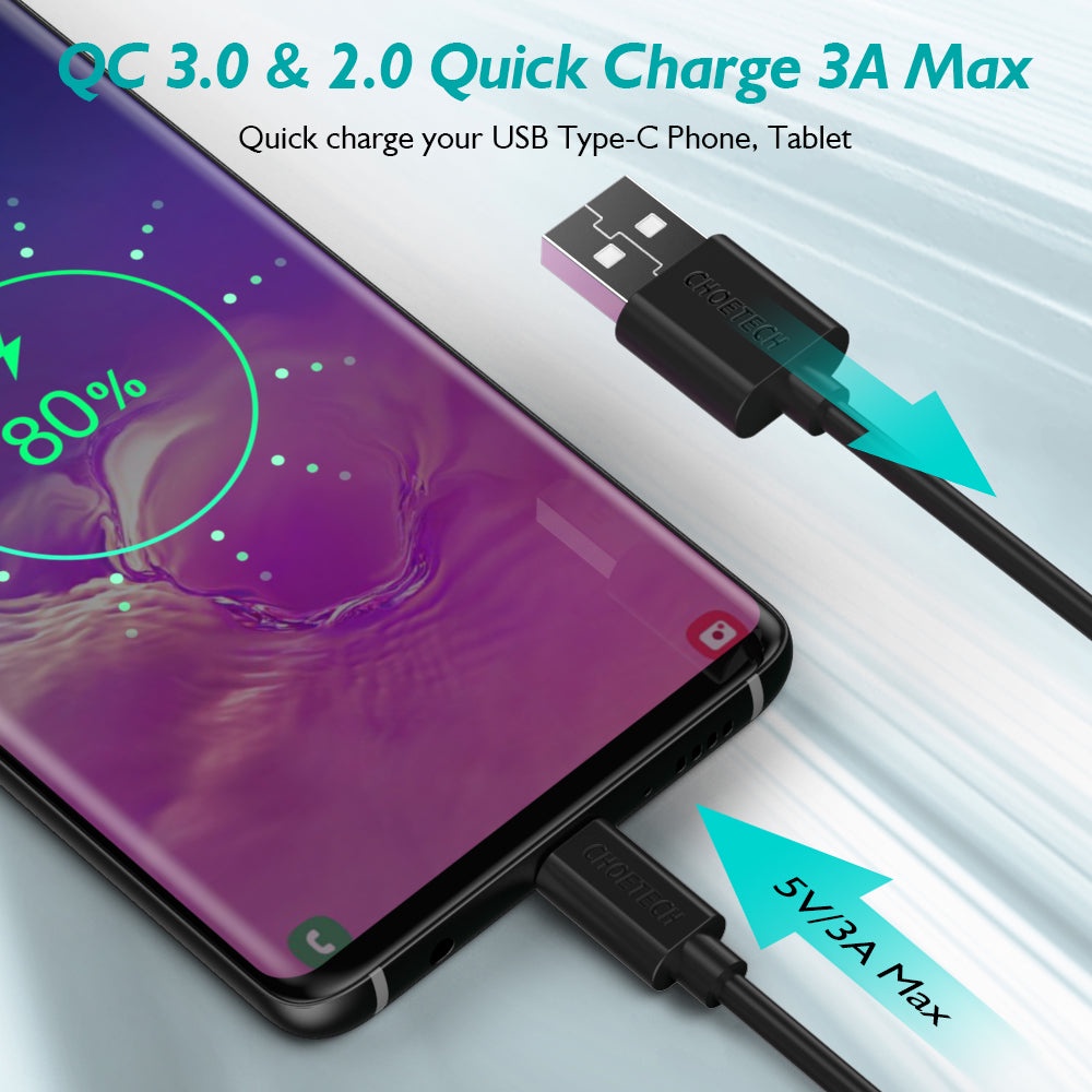 Cáp sạc nhanh và truyền dữ liệu USB to Type C 3A Choetech AC000 Series