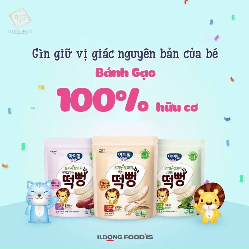 Bánh gạo hữu cơ ILDONG Hàn quốc cho bé ăn dặm 6m+