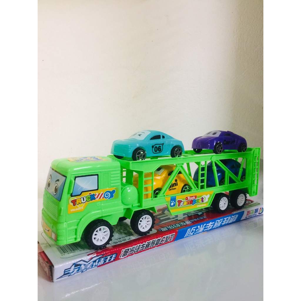 Đồ chơi xe tải đầu kéo 2 tầng chở 4 xe con
