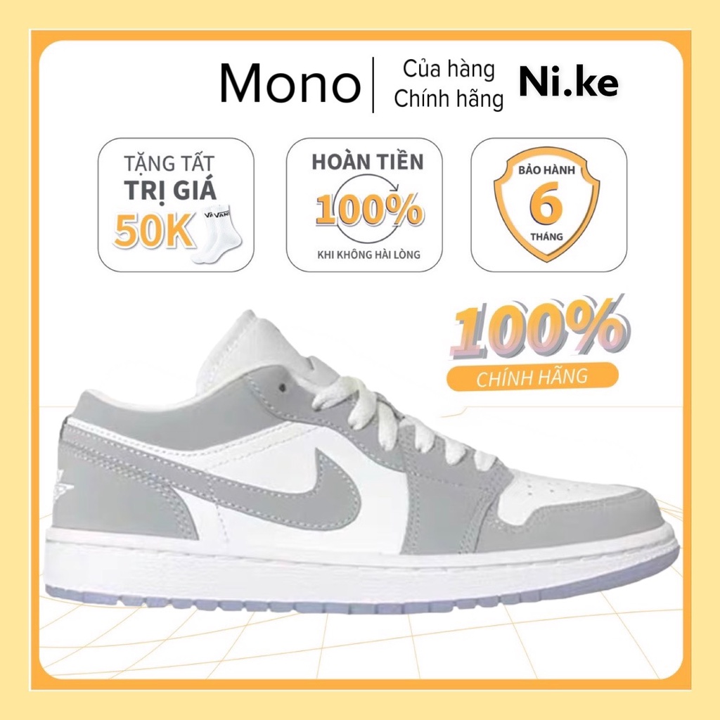 Giày Jordan xám trắng đế xanh, Giày Jordan 1 cổ thấp JD grey xám đế xanh bản đẹp full box bill tặng box bảo vệ.mono9797