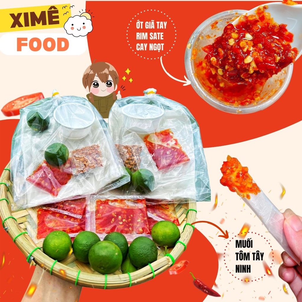 Bánh tráng phơi sương ớt tắc rim sate cay ngọt chấm kèm muối tôm hấp hấp dẫn độc quyền Xime food Ăn vặt Hà Nội
