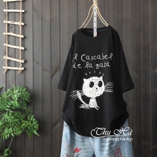 Áo thun nam nữ form rộng tay lỡ Thu Hà áo phông unisex hình MÈO Chữ De La Ga Ta